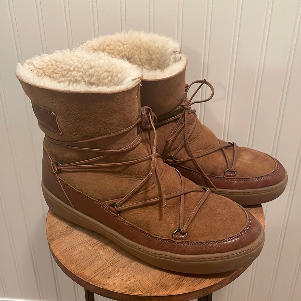 Moonboot Lace Up Suede Shearling Snow Boot
